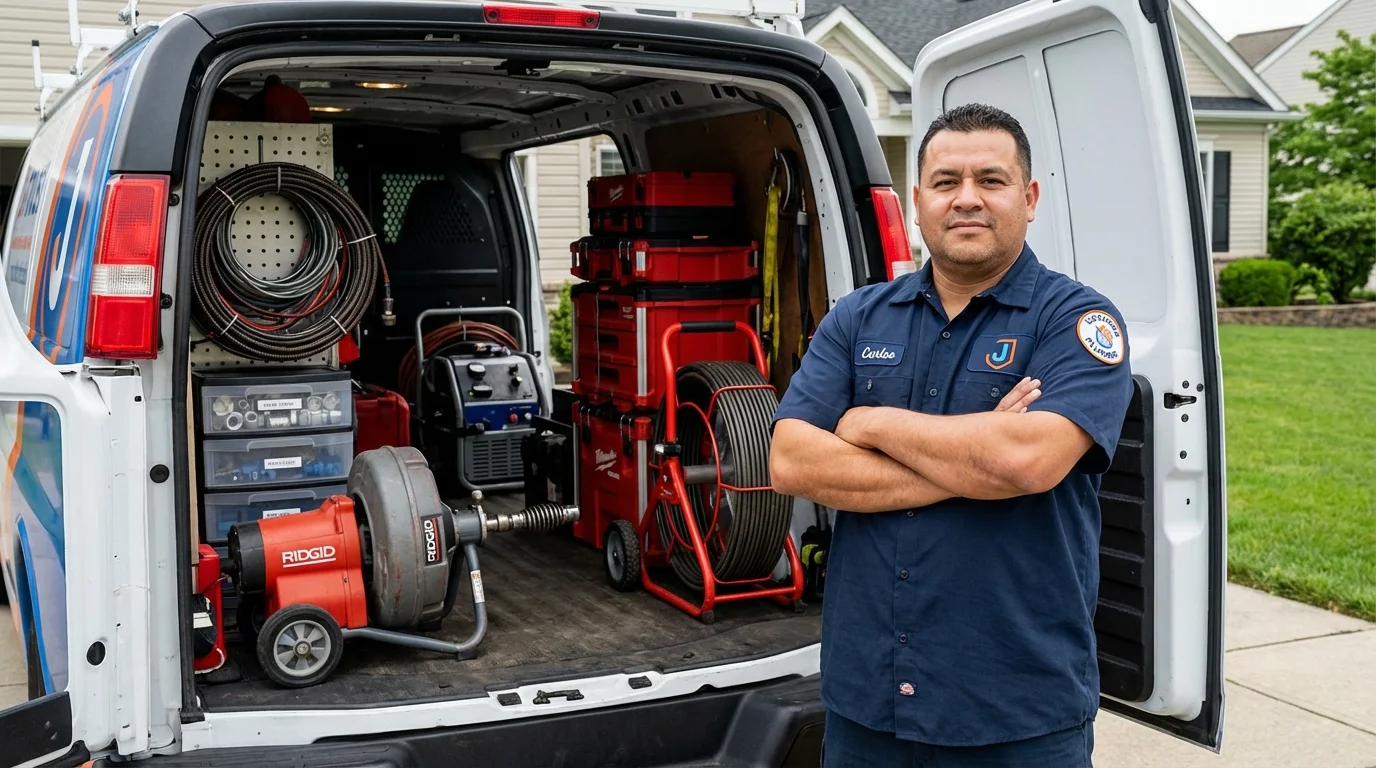 Professional drain cleaning equipment and Johns Plumbing LLC plumber in Creighton