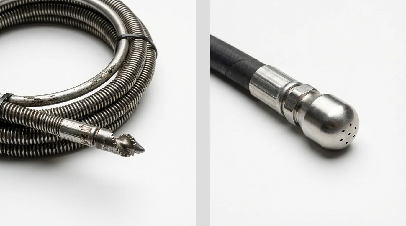 Drain snake cable and hydro jetting nozzle used for drain cleaning in Creighton, NE