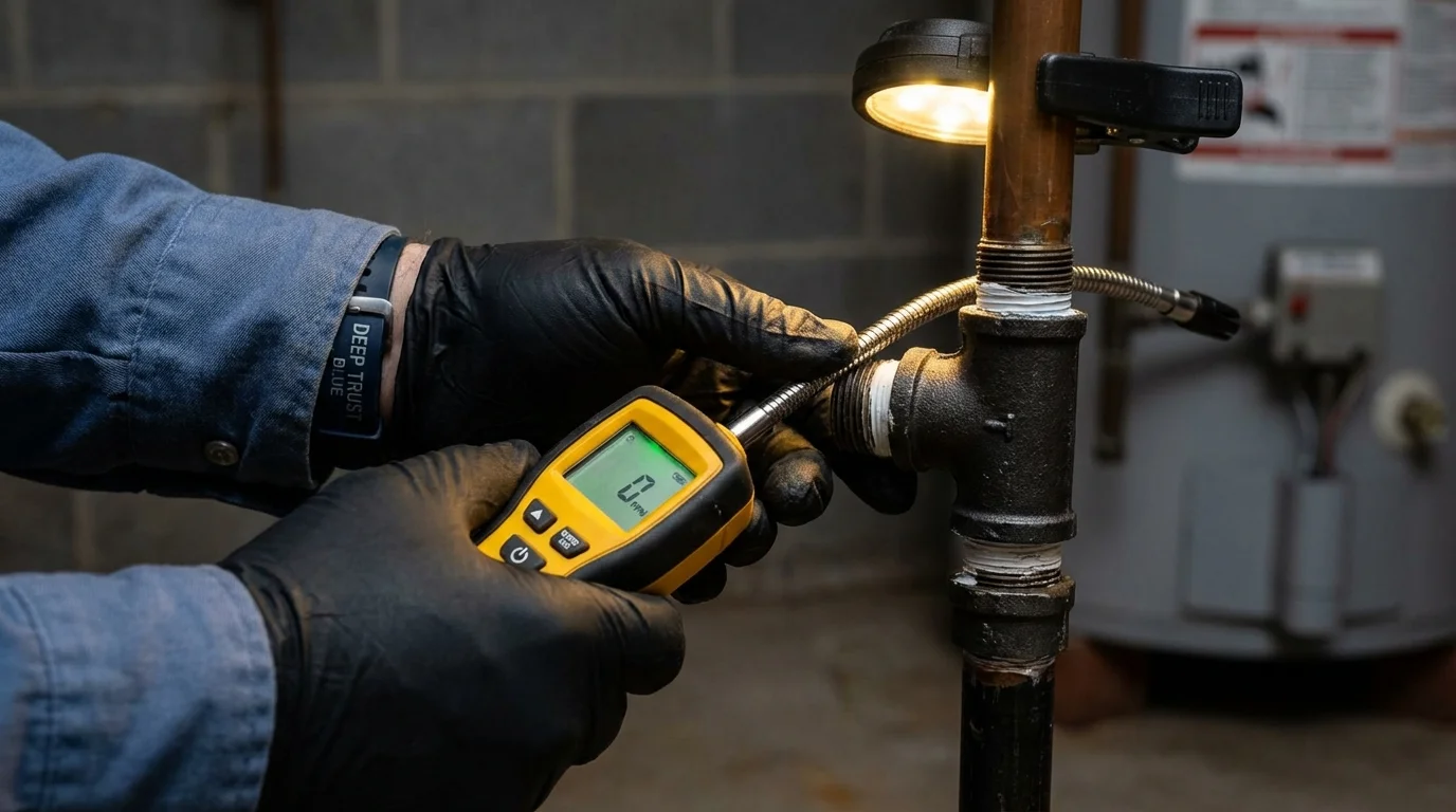 Gas leak detection with electronic sniffer by Johns Plumbing LLC in Creighton
