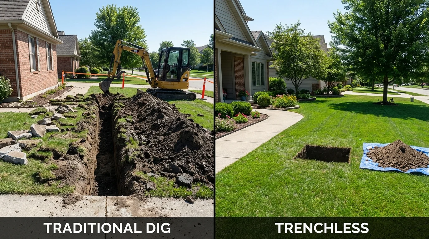 Trenchless sewer repair with minimal yard damage versus traditional excavation in Creighton, NE